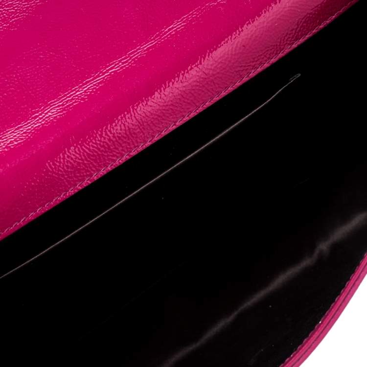 Pre Owned Yves Saint Laurent Hot Pink Patent Leather Belle De Jour Flap Clutch