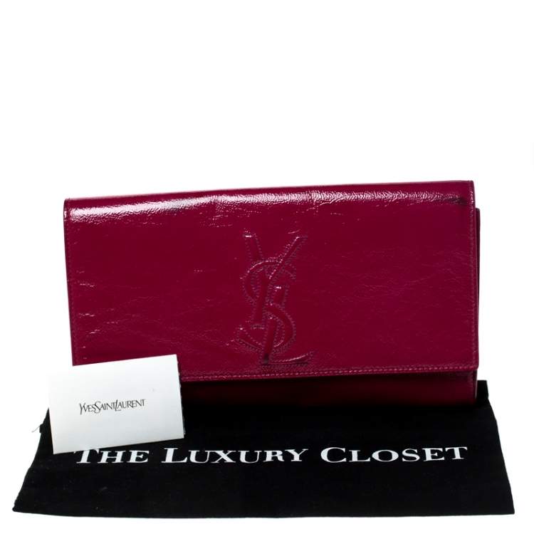 Pre Owned Yves Saint Laurent Hot Pink Patent Leather Belle De Jour Flap Clutch