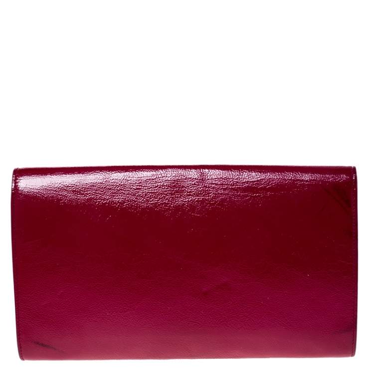Pre Owned Yves Saint Laurent Hot Pink Patent Leather Belle De Jour Flap Clutch