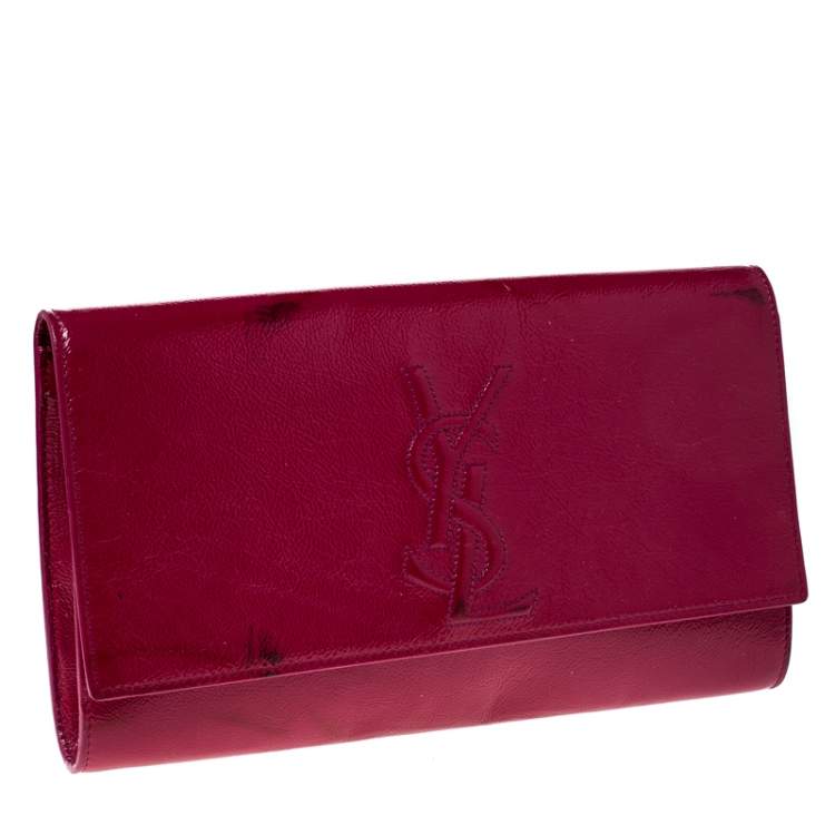 Pre Owned Yves Saint Laurent Hot Pink Patent Leather Belle De Jour Flap Clutch
