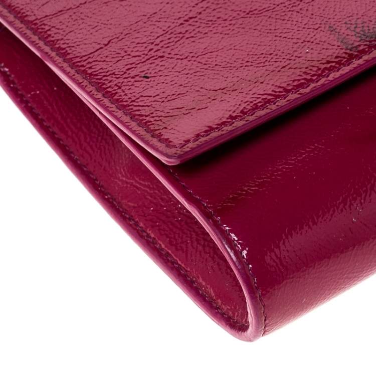 Pre Owned Yves Saint Laurent Hot Pink Patent Leather Belle De Jour Flap Clutch