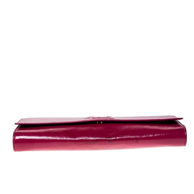 Pre Owned Yves Saint Laurent Hot Pink Patent Leather Belle De Jour Flap Clutch
