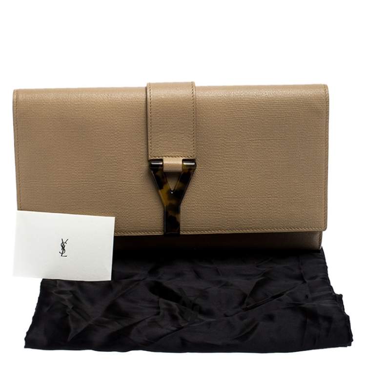 Pre Owned Saint Laurent Paris Beige Leather Y-Ligne Clutch