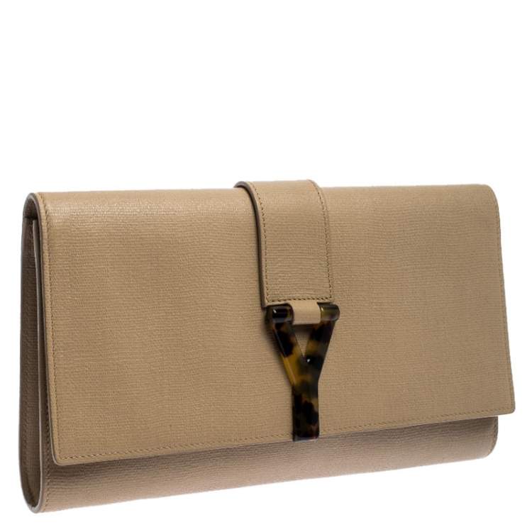 Pre Owned Saint Laurent Paris Beige Leather Y-Ligne Clutch