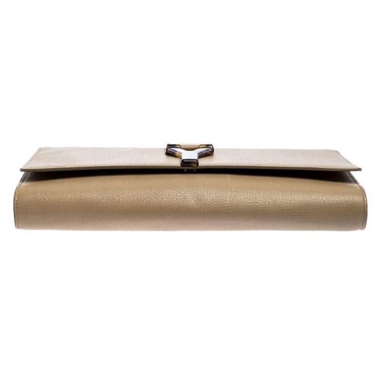 Pre Owned Saint Laurent Paris Beige Leather Y-Ligne Clutch