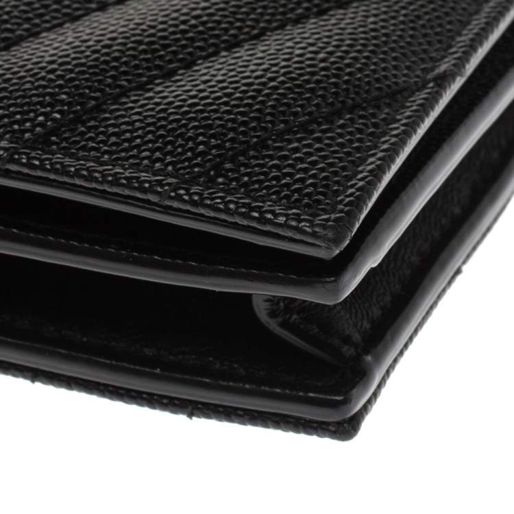 مملوكة مسبقًا Saint Laurent Paris Black Matelasse Leather Monogram Compact Wallet