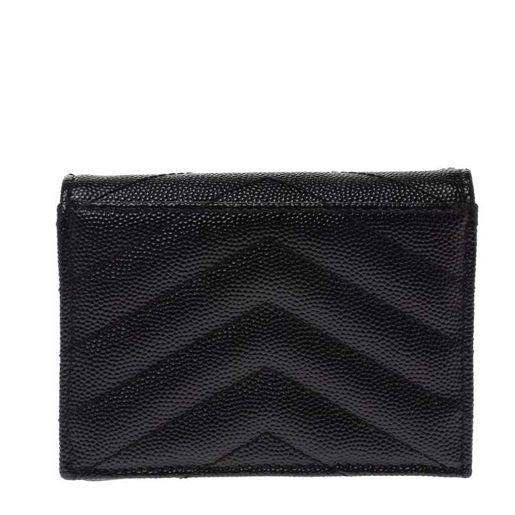 مملوكة مسبقًا Saint Laurent Paris Black Matelasse Leather Monogram Compact Wallet