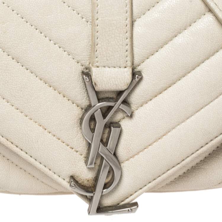 Pre Owned Saint Laurent Paris White Leather Monogram Baby Flap Bag