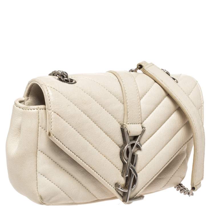 Pre Owned Saint Laurent Paris White Leather Monogram Baby Flap Bag