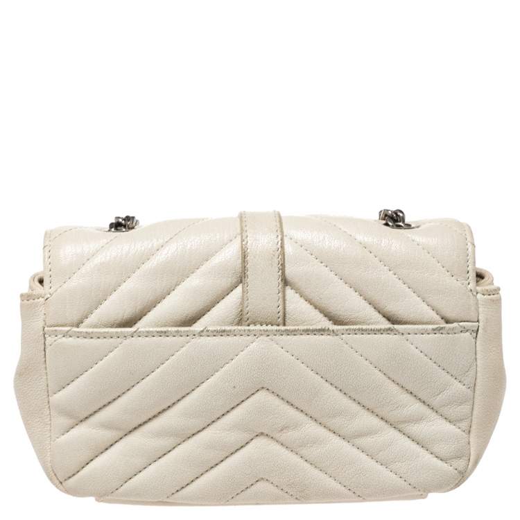 Pre Owned Saint Laurent Paris White Leather Monogram Baby Flap Bag