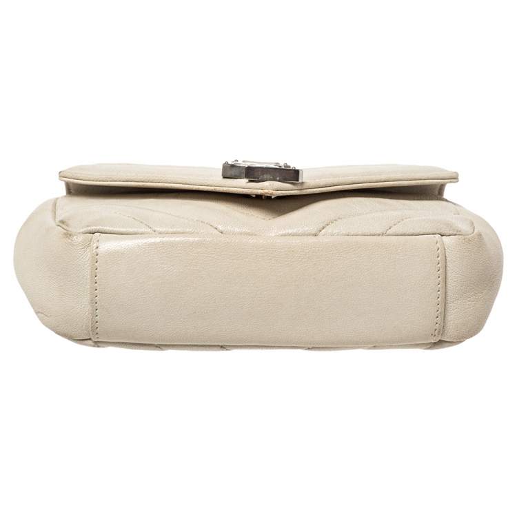 Pre Owned Saint Laurent Paris White Leather Monogram Baby Flap Bag