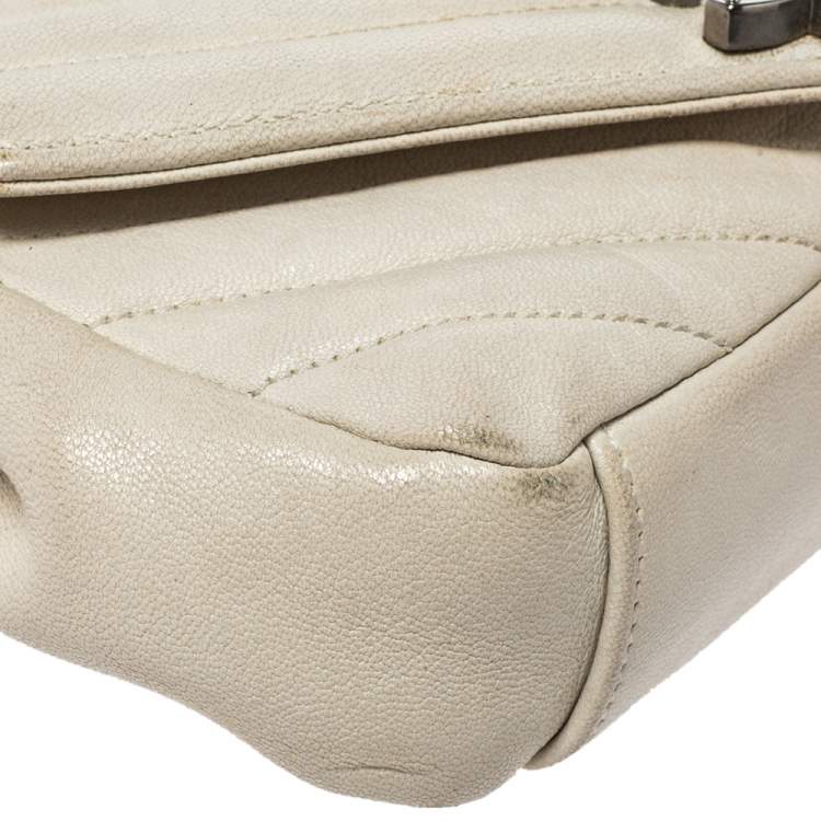 Pre Owned Saint Laurent Paris White Leather Monogram Baby Flap Bag