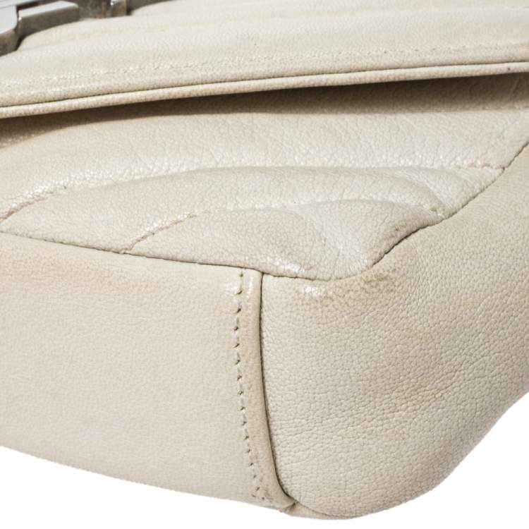 Pre Owned Saint Laurent Paris White Leather Monogram Baby Flap Bag