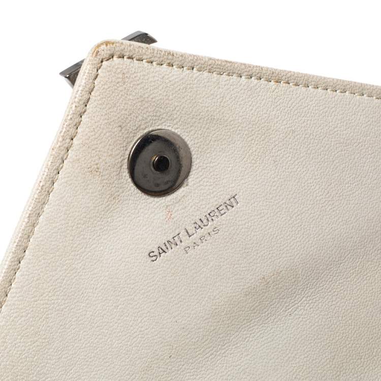 Pre Owned Saint Laurent Paris White Leather Monogram Baby Flap Bag