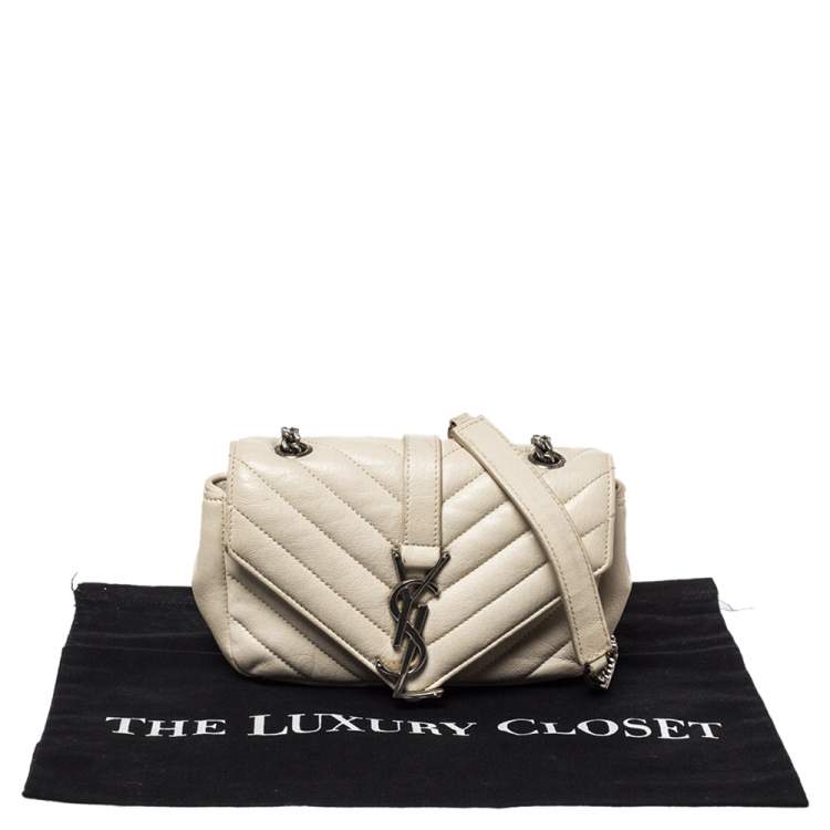 Pre Owned Saint Laurent Paris White Leather Monogram Baby Flap Bag