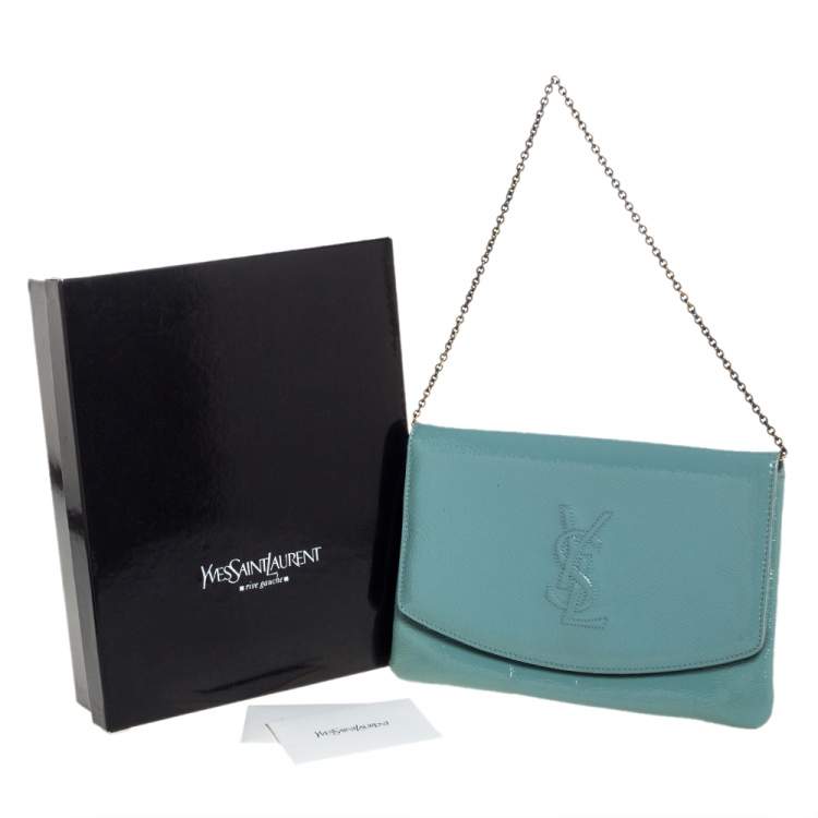 Pre Owned Yves Saint Laurent Pale Green Patent Leather Chain Clutch