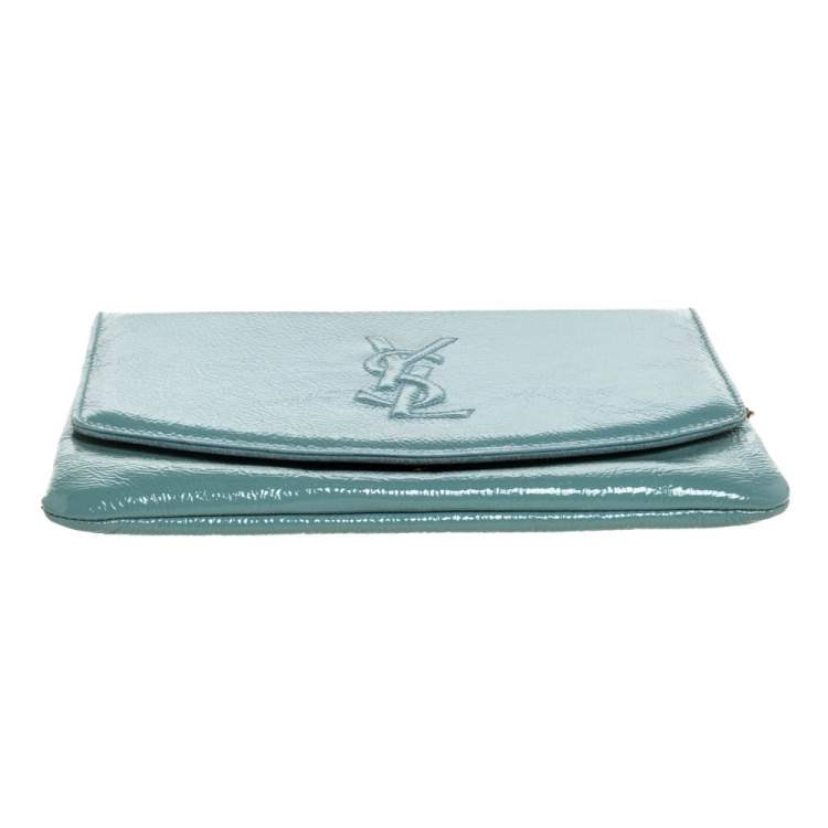 Pre Owned Yves Saint Laurent Pale Green Patent Leather Chain Clutch