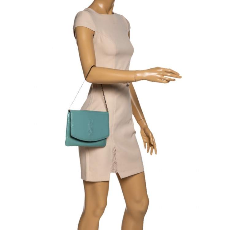 Pre Owned Yves Saint Laurent Pale Green Patent Leather Chain Clutch