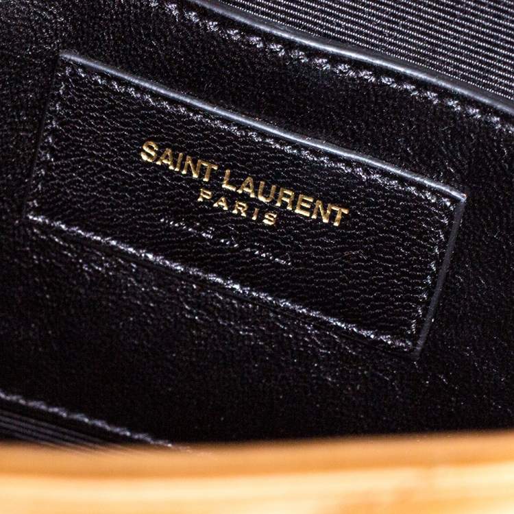 Pre Owned Saint Laurent Tan Matelasse Leather Monogram Chain Clutch
