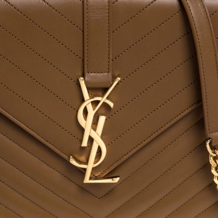 Pre Owned Saint Laurent Tan Matelasse Leather Monogram Chain Clutch