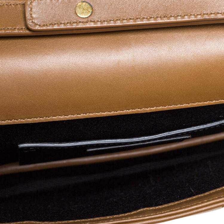 Pre Owned Saint Laurent Tan Matelasse Leather Monogram Chain Clutch