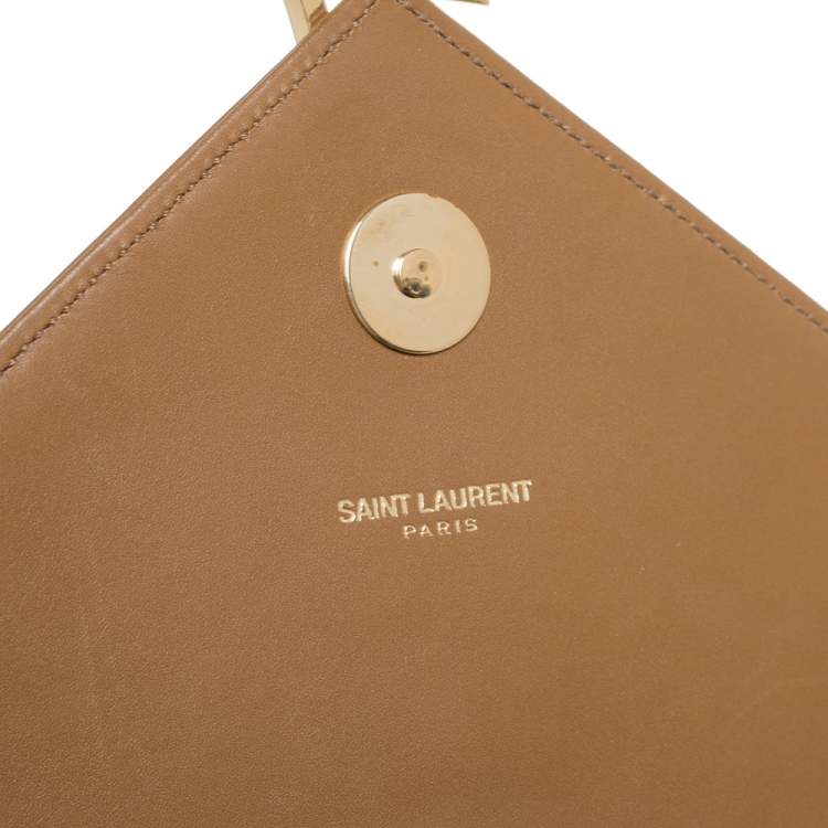 Pre Owned Saint Laurent Tan Matelasse Leather Monogram Chain Clutch