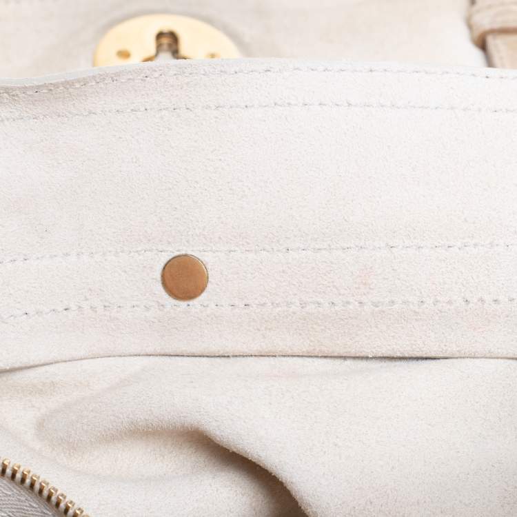 Pre Owned Yves Saint Laurent Cream Croc Embossed Leather Medium Muse Two Satchel