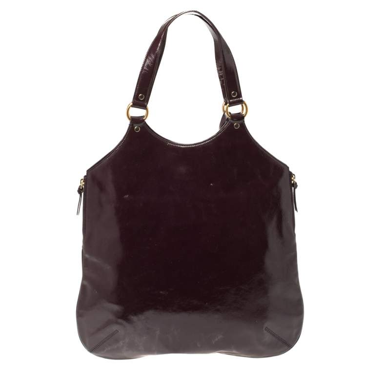 Pre Owned Yves Saint Laurent Burgundy Glazed Leather Small Tribute Tote