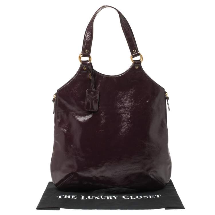 Pre Owned Yves Saint Laurent Burgundy Glazed Leather Small Tribute Tote