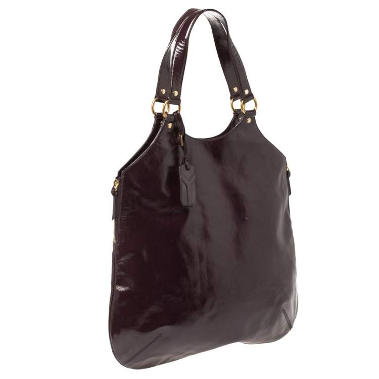 Pre Owned Yves Saint Laurent Burgundy Glazed Leather Small Tribute Tote