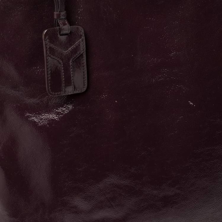 Pre Owned Yves Saint Laurent Burgundy Glazed Leather Small Tribute Tote