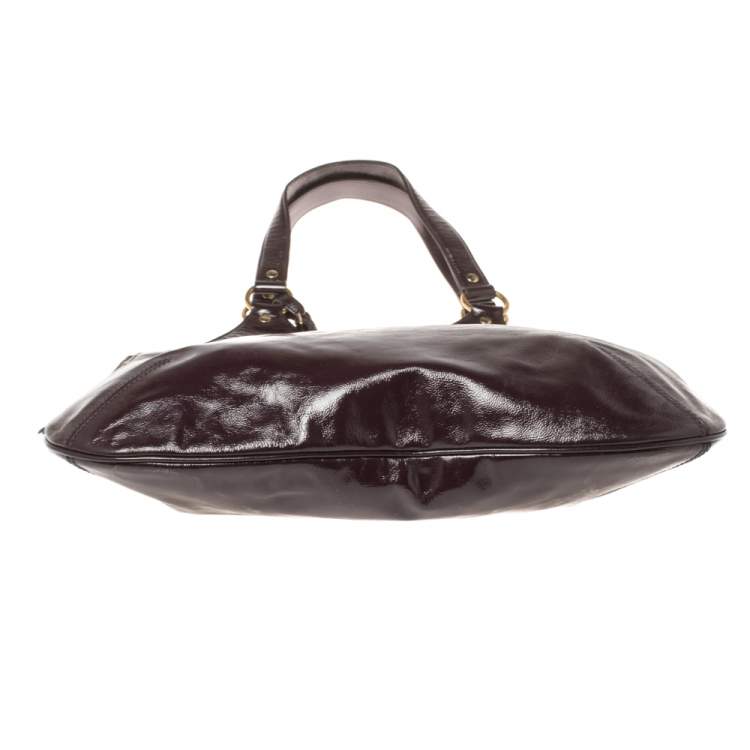 Pre Owned Yves Saint Laurent Burgundy Glazed Leather Small Tribute Tote