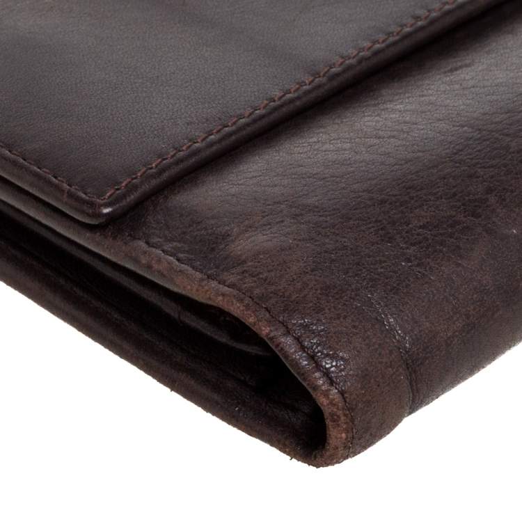Pre Owned Yves Saint Laurent Brown Leather Trifold Wallet