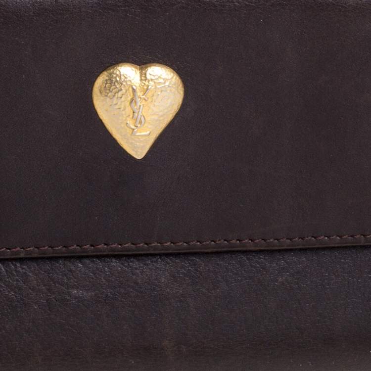 Pre Owned Yves Saint Laurent Brown Leather Trifold Wallet