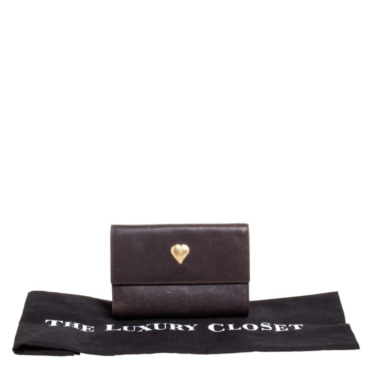 Pre Owned Yves Saint Laurent Brown Leather Trifold Wallet