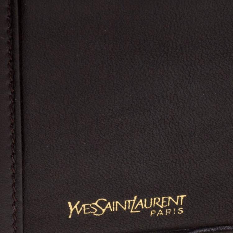 Pre Owned Yves Saint Laurent Brown Leather Trifold Wallet