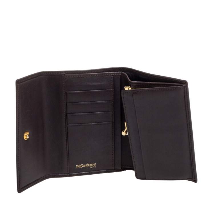 Pre Owned Yves Saint Laurent Brown Leather Trifold Wallet