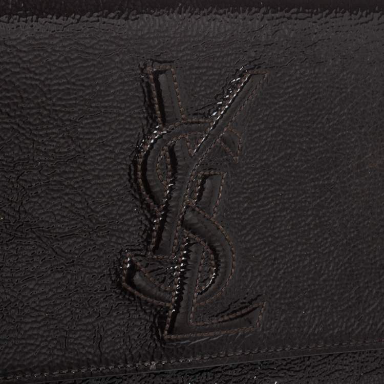 Pre Owned Yves Saint Laurent Dark Brown Patent Leather Belle de Jour Flap Clutch