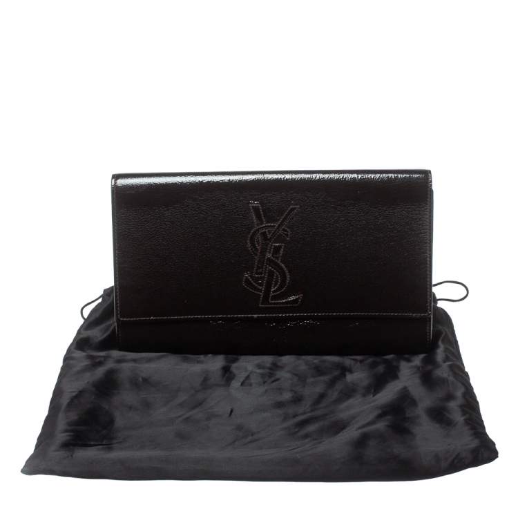 Pre Owned Yves Saint Laurent Dark Brown Patent Leather Belle de Jour Flap Clutch