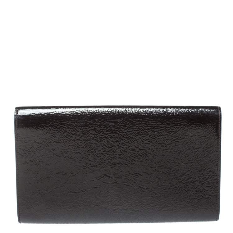 Pre Owned Yves Saint Laurent Dark Brown Patent Leather Belle de Jour Flap Clutch