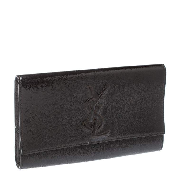 Pre Owned Yves Saint Laurent Dark Brown Patent Leather Belle de Jour Flap Clutch