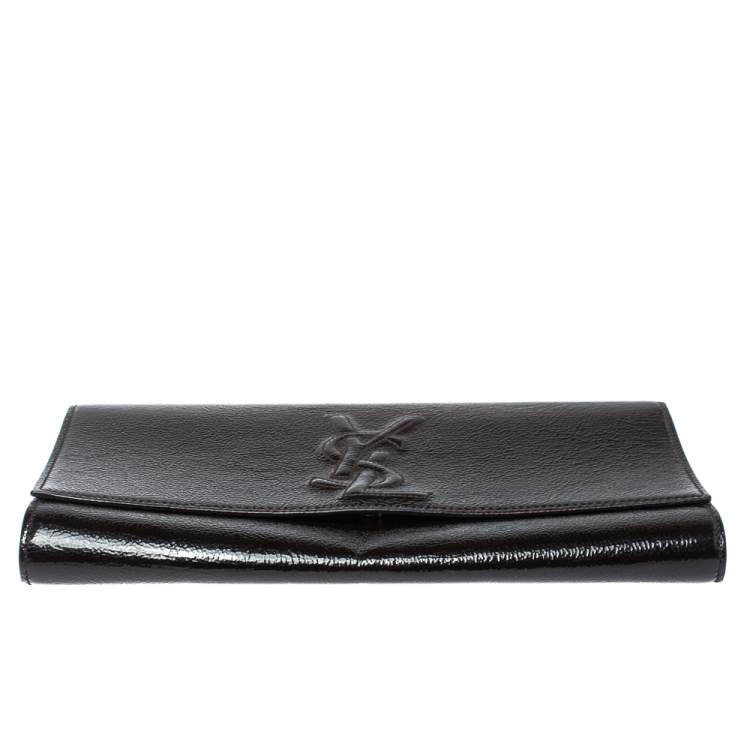 Pre Owned Yves Saint Laurent Dark Brown Patent Leather Belle de Jour Flap Clutch