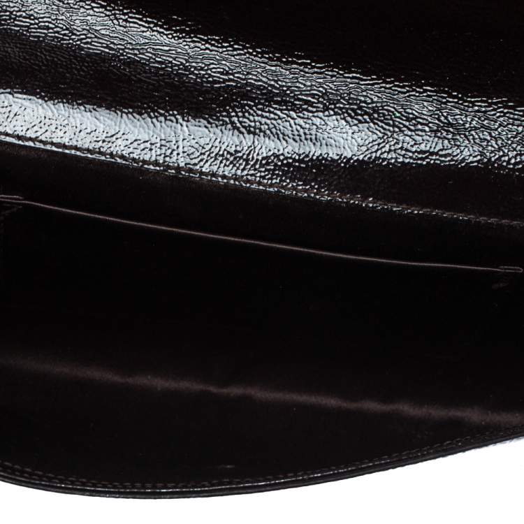 Pre Owned Yves Saint Laurent Dark Brown Patent Leather Belle de Jour Flap Clutch