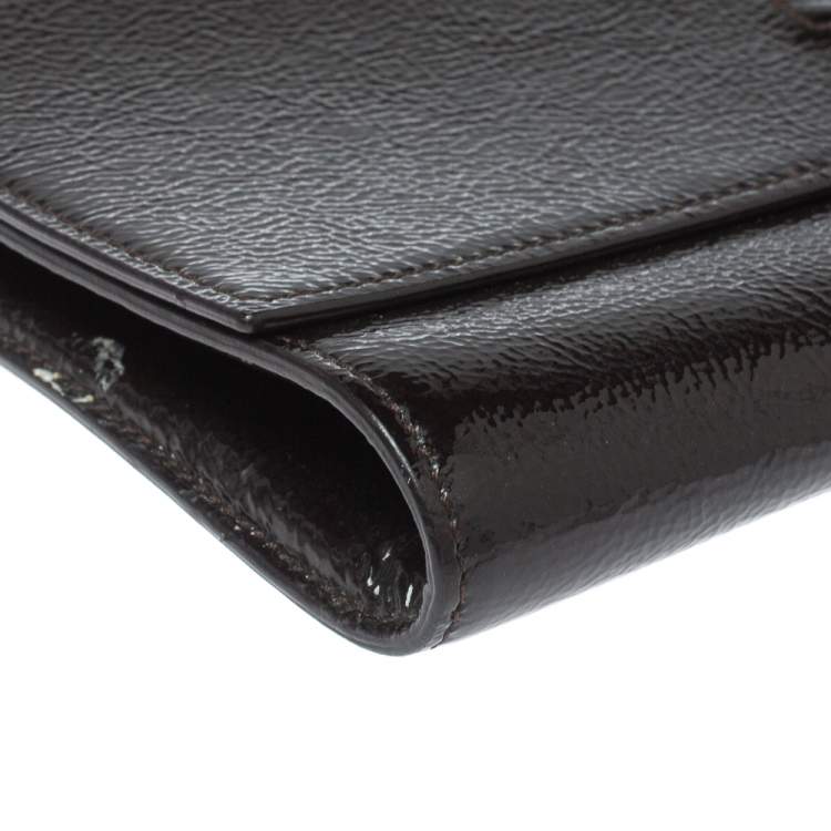 Pre Owned Yves Saint Laurent Dark Brown Patent Leather Belle de Jour Flap Clutch
