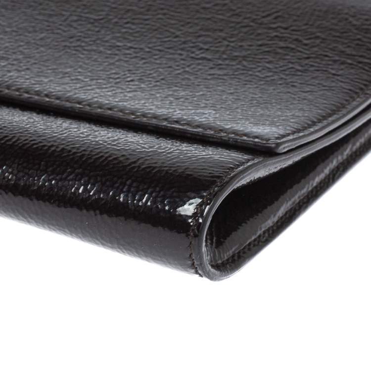 Pre Owned Yves Saint Laurent Dark Brown Patent Leather Belle de Jour Flap Clutch
