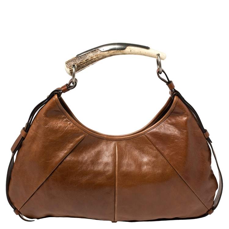 Pre Owned Yves Saint Laurent Brown Leather Mombasa Hobo 