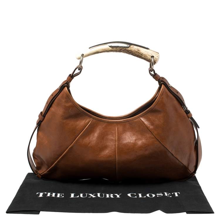 Pre Owned Yves Saint Laurent Brown Leather Mombasa Hobo 