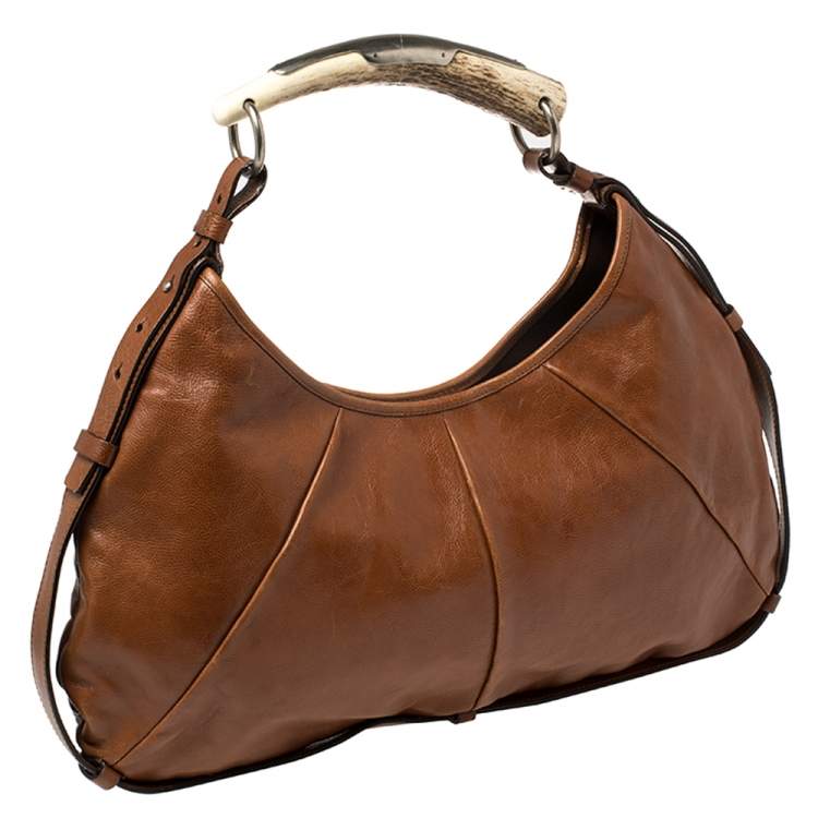 Pre Owned Yves Saint Laurent Brown Leather Mombasa Hobo 