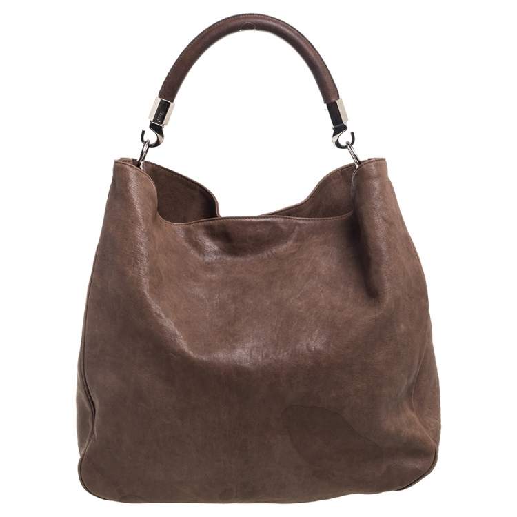 Pre Owned Yves Saint Laurent Brown Leather Large Roady Hobo