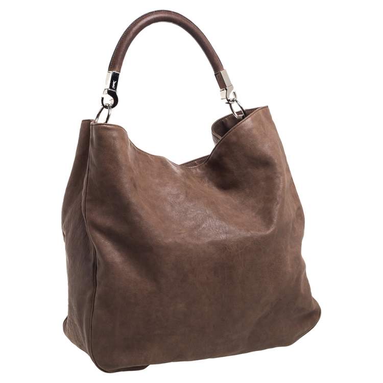 Pre Owned Yves Saint Laurent Brown Leather Large Roady Hobo
